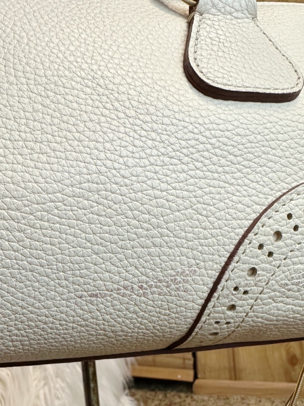 Dooney & Bourke Cream Pebbled Leather Satchel with Gold Hardware - Picture 4 of 13